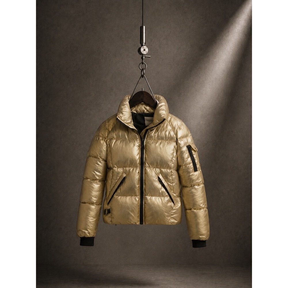 SAM. New York Gold Metallic Down Puffer‎ Jacket Womens Small Freestyle Apres Ski